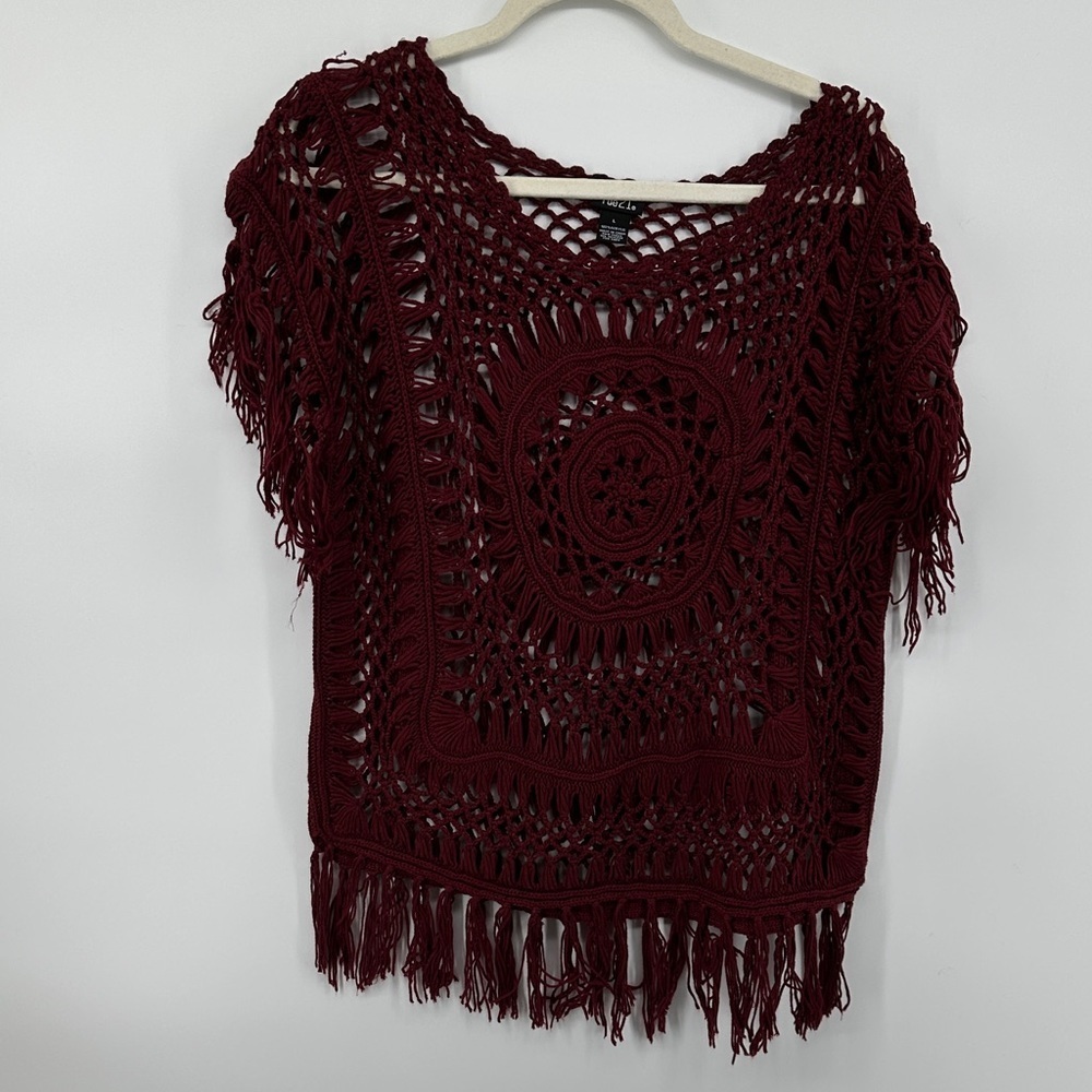 Rue21 VTGY2K Festival Summer SteampunkWhimsigoth ElegantBurgundy Crochet Top SzL